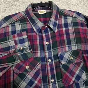 Vintage Five Brother flannel Mens 2XL Made In USA gray red green plaid